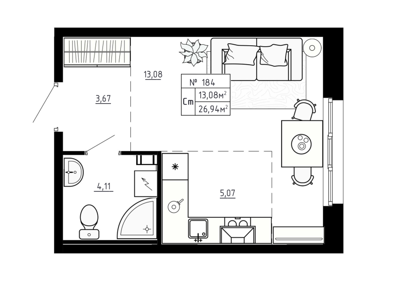 Студия 25,9 м²