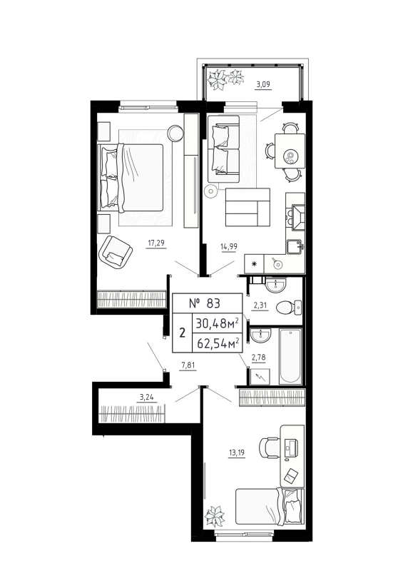 2 ккв 62,5 м²
