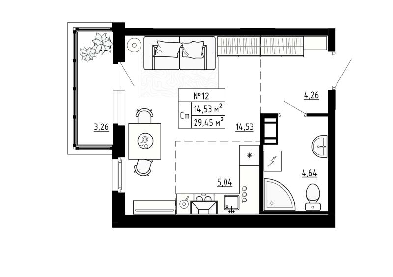 Студия 29,5 м²