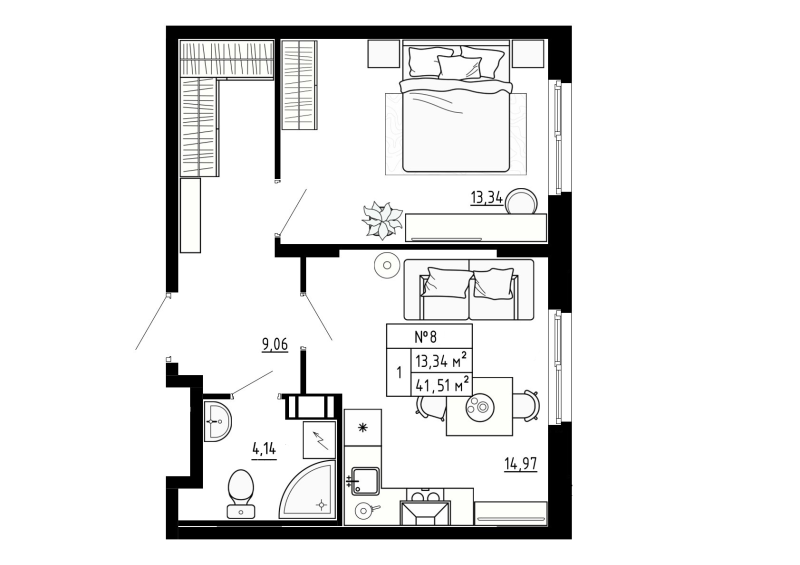 1 ккв 41,7 м²