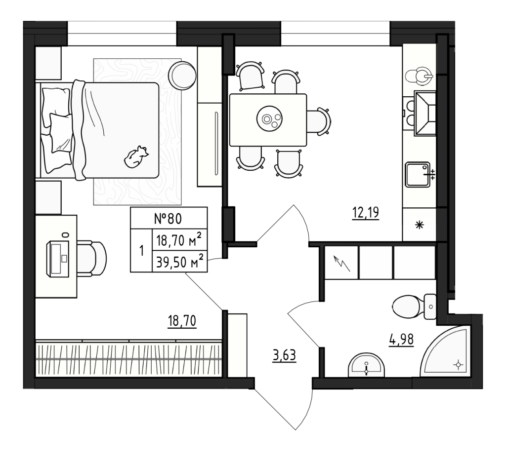 1 ккв 39,5 м²
