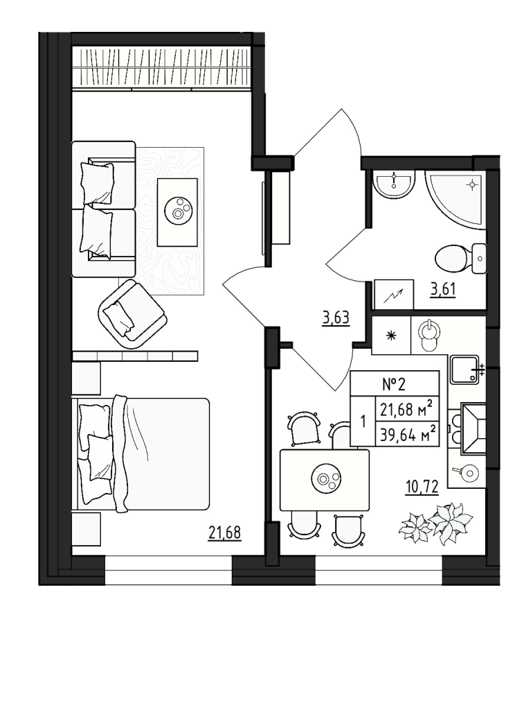 1 ккв 39,6 м²
