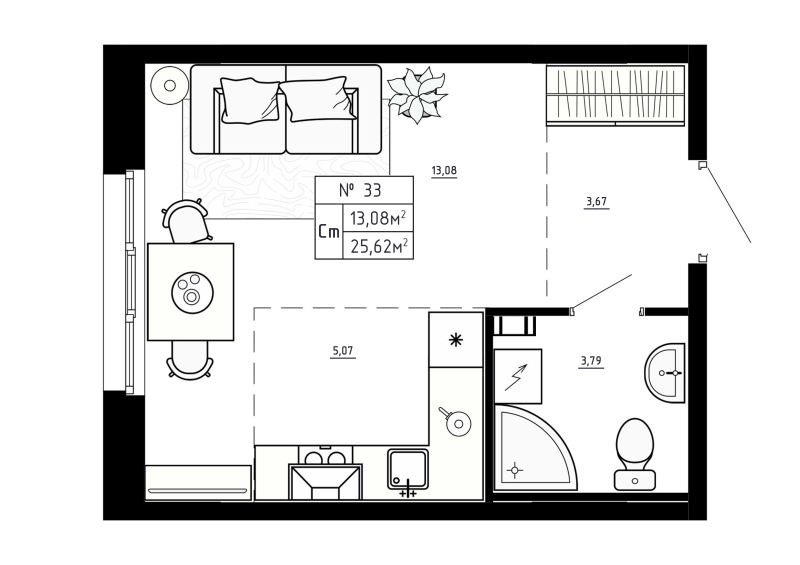 Студия 25,6 м²