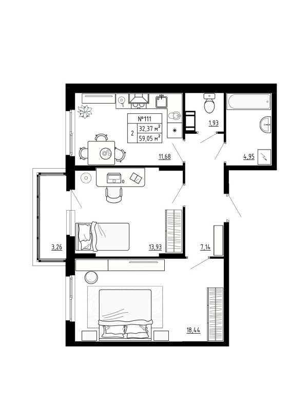 2 ккв 59,1 м²
