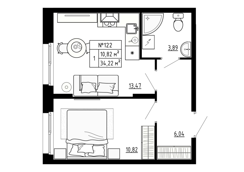 1 ккв 34,2 м²