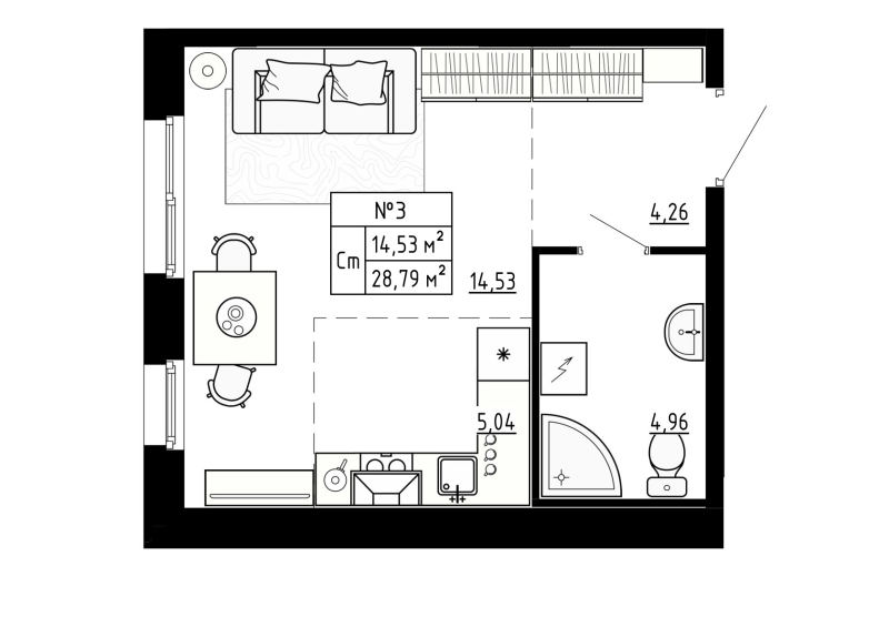 Студия 29 м²