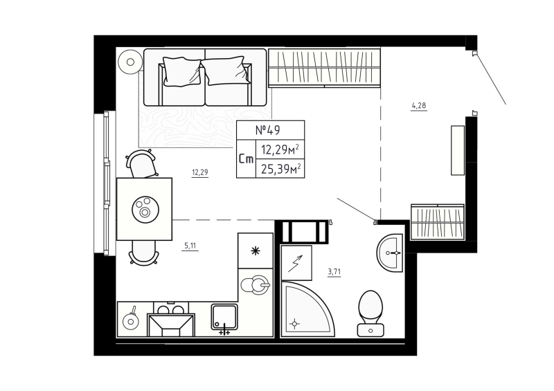 Студия 25,4 м²