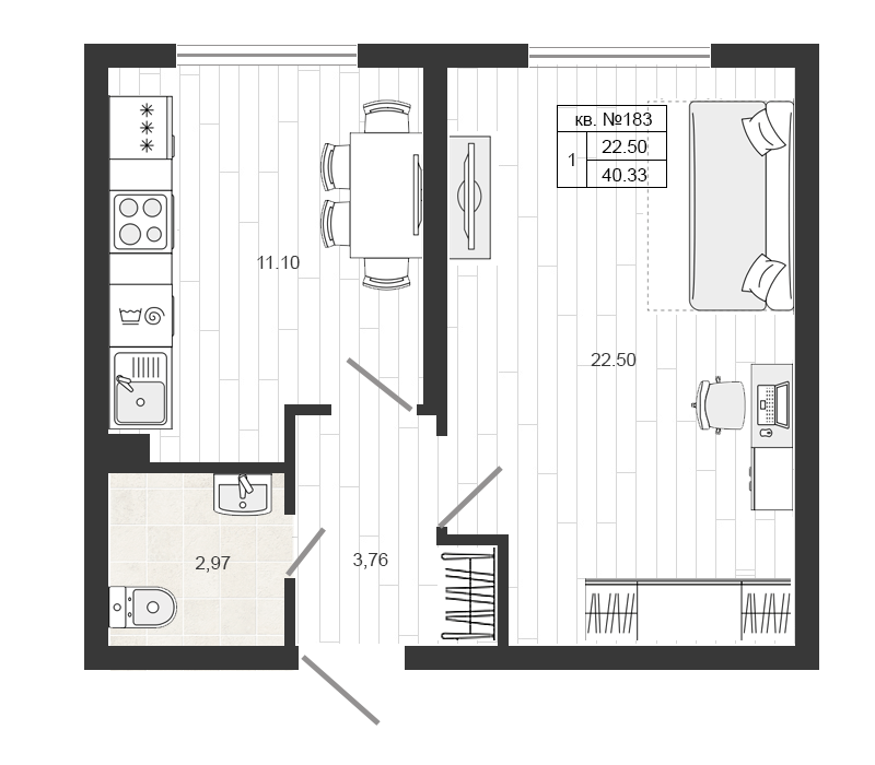 1 ккв 40,6 м²