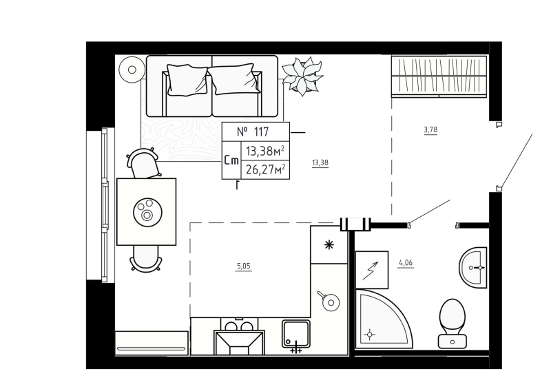 Студия 26,3 м²