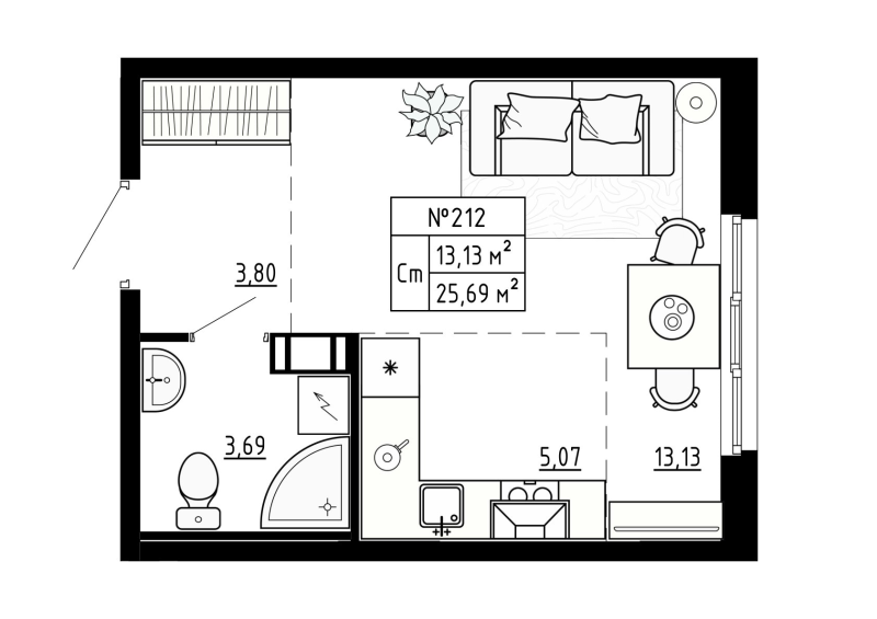 Студия 25,7 м²