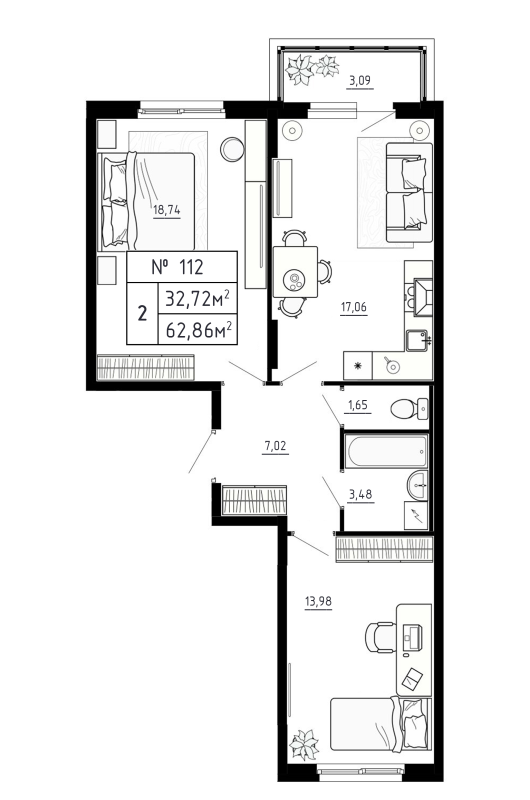 3 ккв (Евро) 62,9 м²