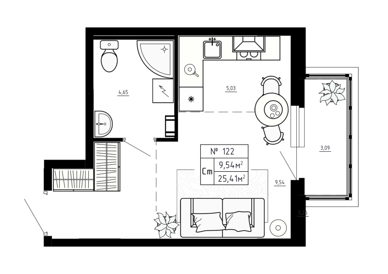 Студия 25,4 м²