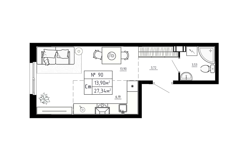 Студия 27,3 м²