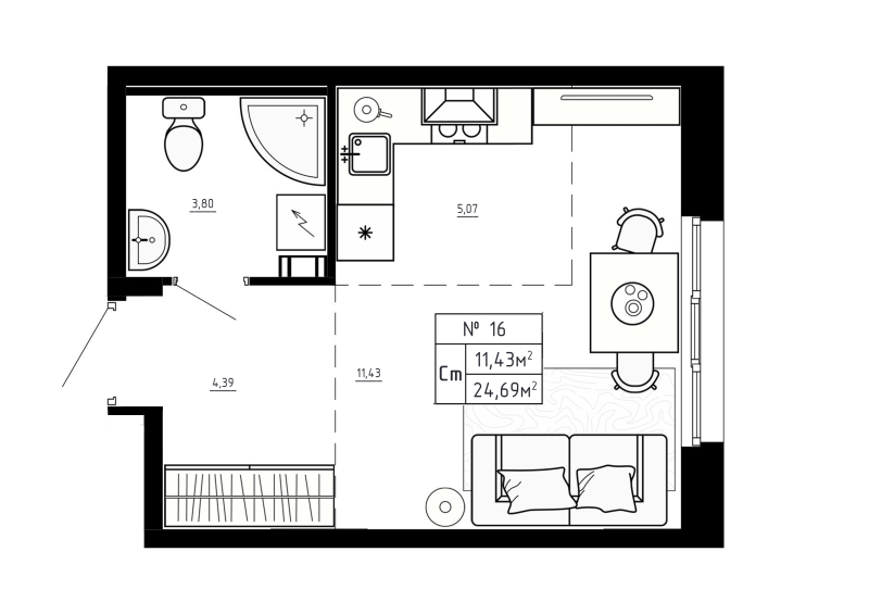 Студия 24,7 м²