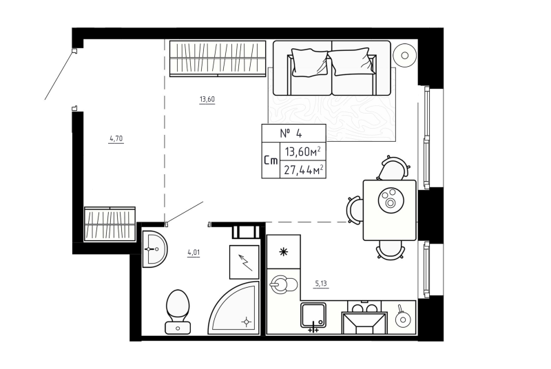 Студия 27,4 м²