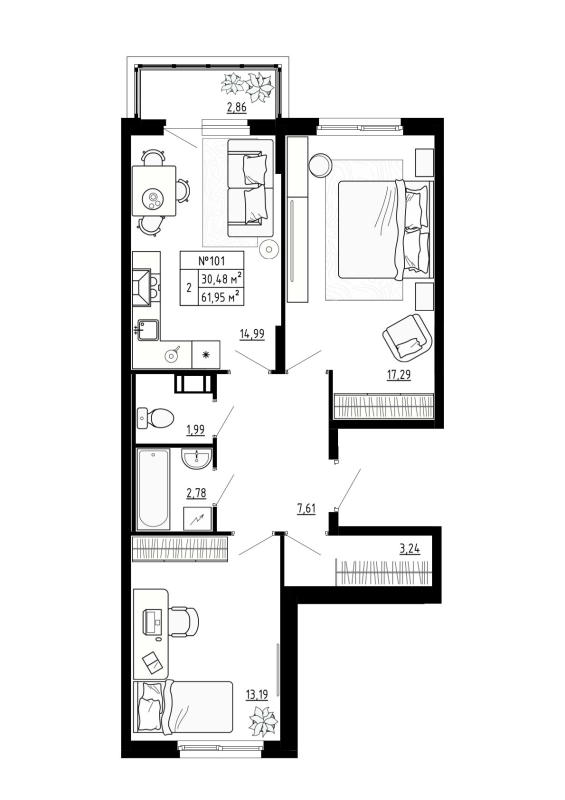 2 ккв 62 м²
