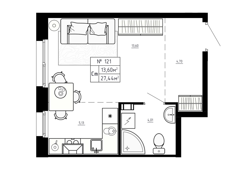 Студия 27,4 м²