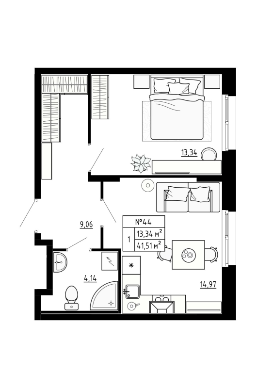 1 ккв 41,8 м²