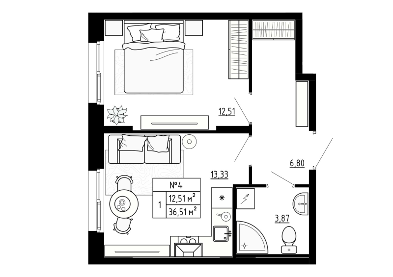1 ккв 36,6 м²