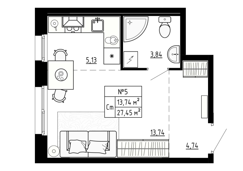 Студия 27,9 м²