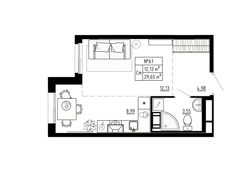 Студия 29,9 м²