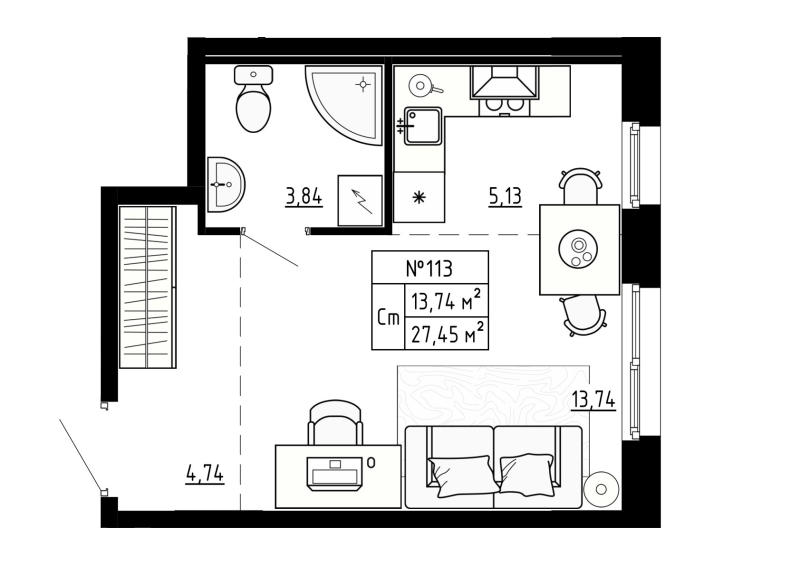 Студия 27,9 м²