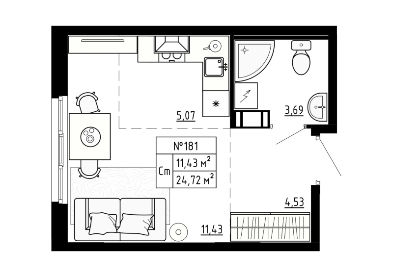 Студия 24,9 м²