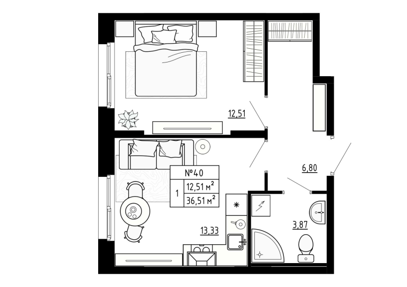 1 ккв 36,8 м²