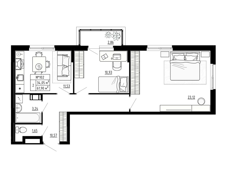 2 ккв 61,9 м²