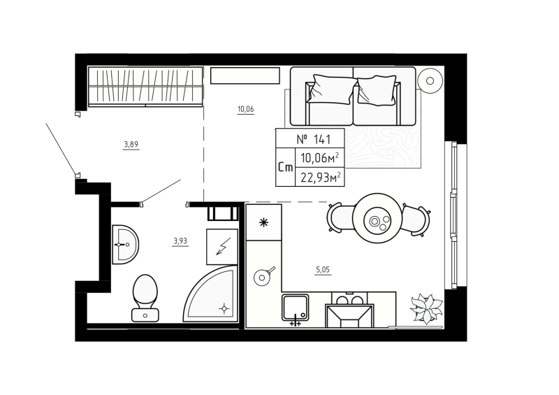 Студия 22,9 м²
