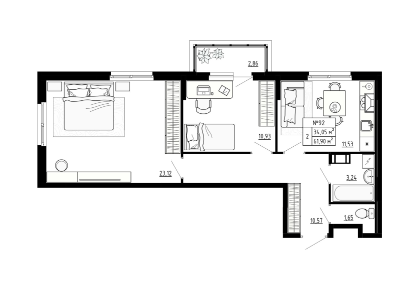 2 ккв 61,9 м²