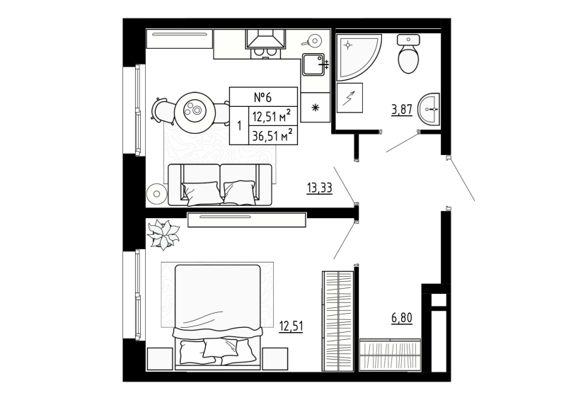 1 ккв 36,6 м²