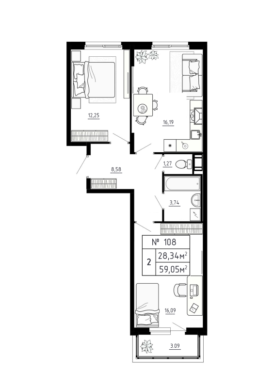 3 ккв (Евро) 59,1 м²