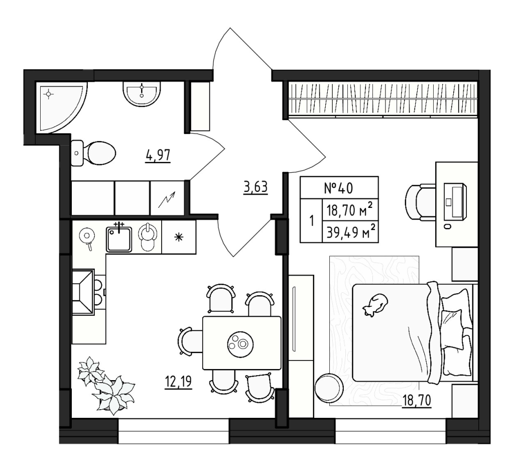1 ккв 39,5 м²