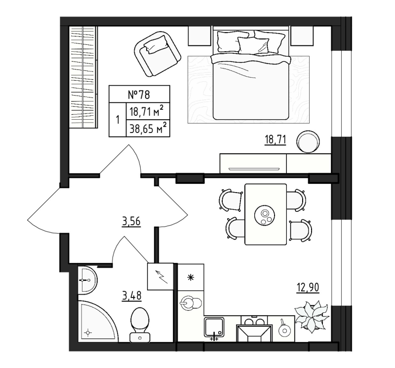 1 ккв 38,7 м²