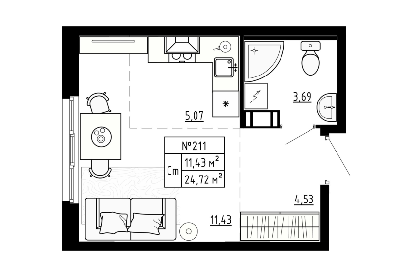 Студия 24,9 м²