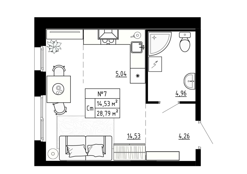 Студия 29 м²