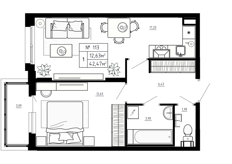 2 ккв (Евро) 42,5 м²