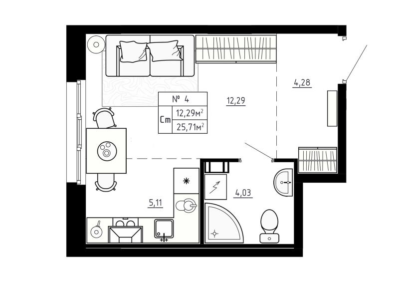 Студия 25,7 м²