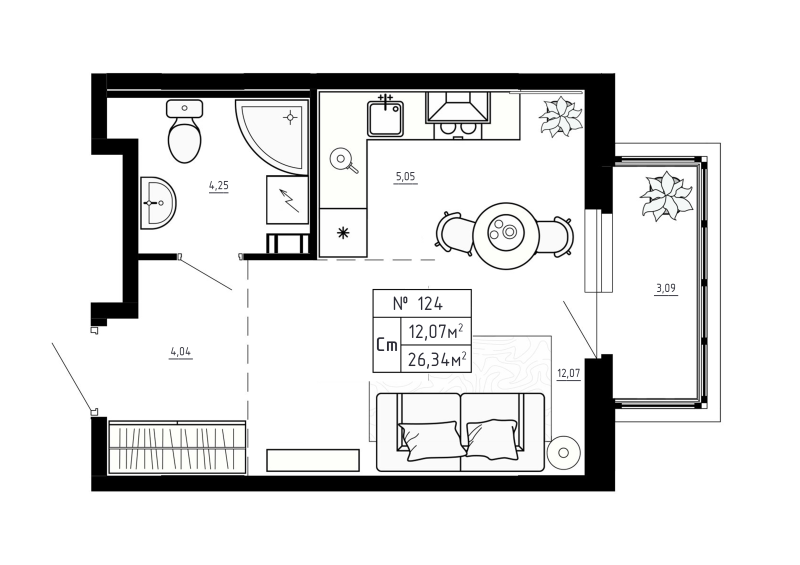 Студия 26,3 м²