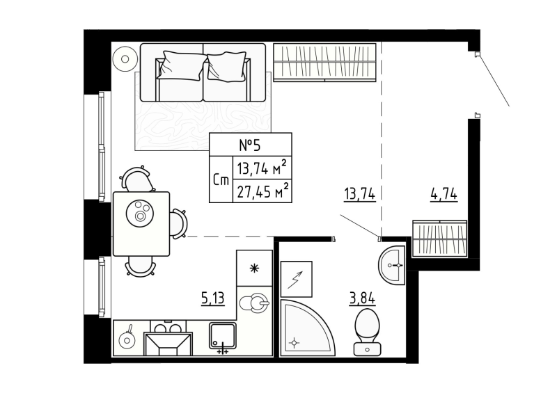 Студия 27,9 м²