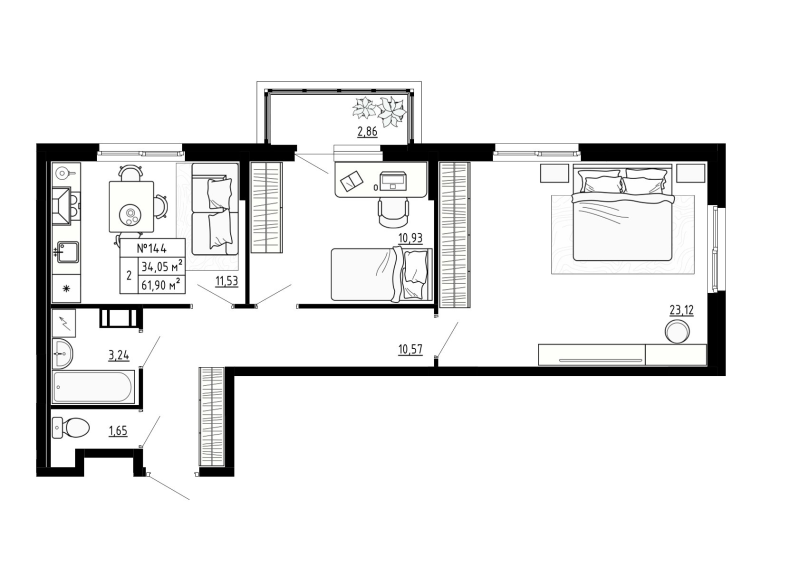2 ккв 61,9 м²