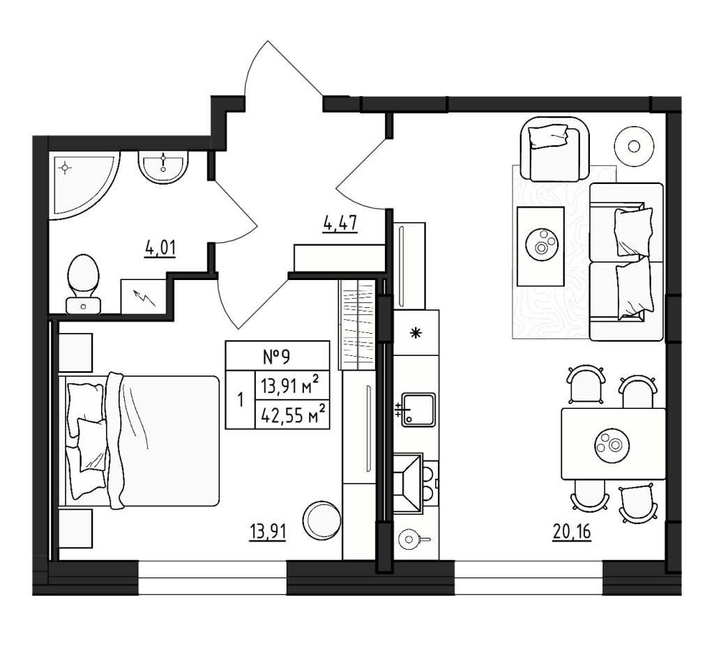 2 ккв (Евро) 42,6 м²