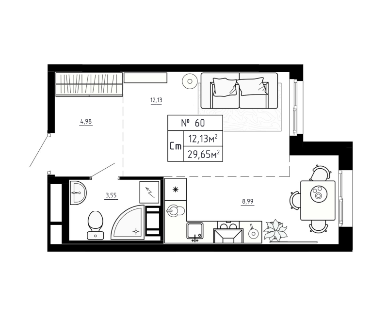 Студия 29,7 м²