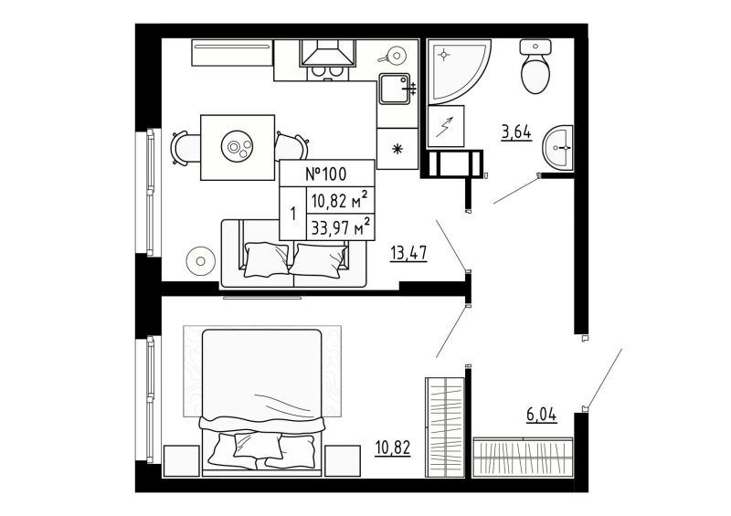 1 ккв 34 м²