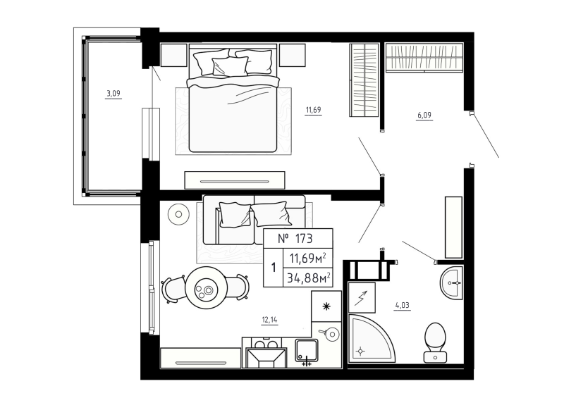 1 ккв 34,9 м²