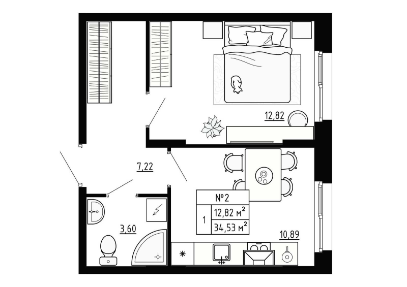 1 ккв 34,5 м²