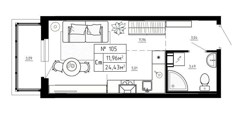 Студия 24,4 м²