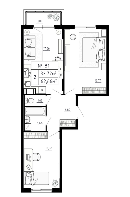 3 ккв (Евро) 62,7 м²