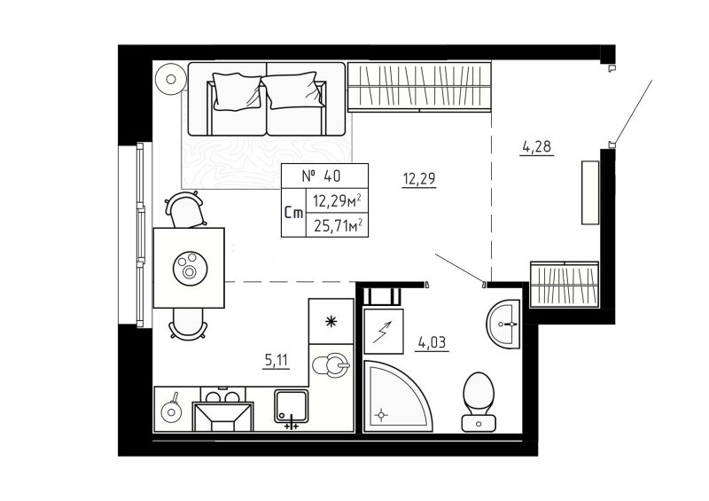 Студия 25,7 м²